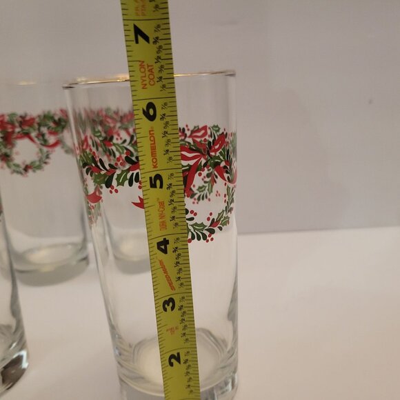 Set Of 4 Holiday Wreath Design Highball Glasses With Gold Rim 16 Oz Christmas De - Picture 6 of 6